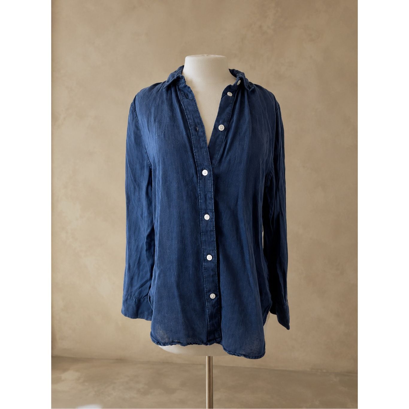 J.Crew Small Slim Fit 100% Linen Button Front Shirt Navy Blue